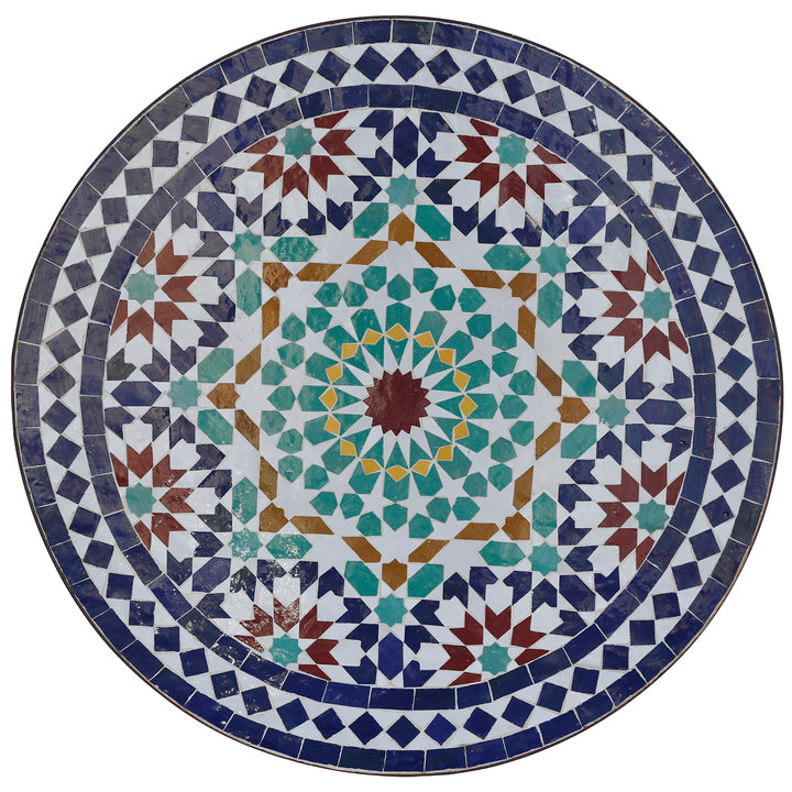 Terassipöytä Ø60 cm perinteisellä Zellige-mosaiikilla sinisenä, turkoosina, valkoisena, okrana ja punaisena