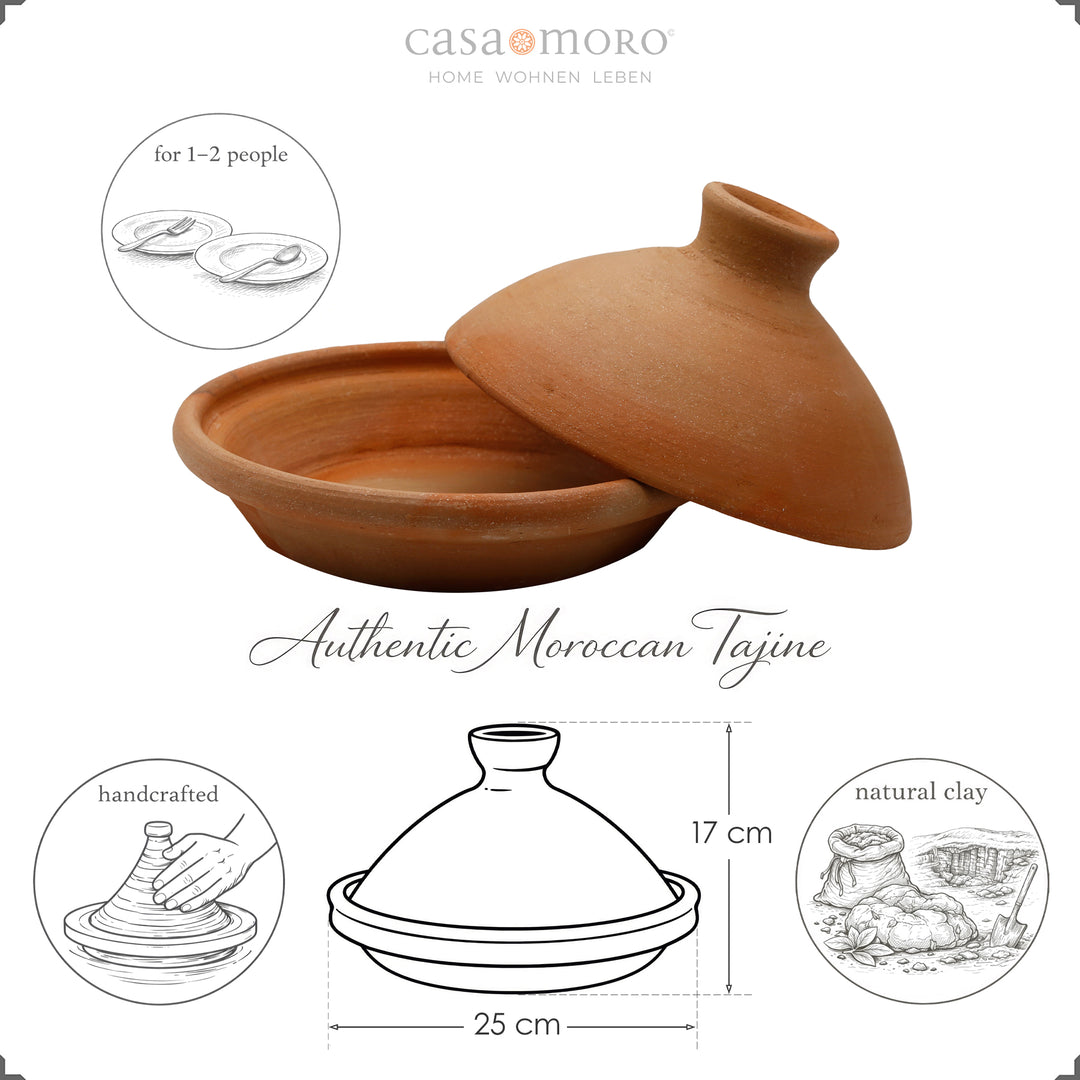 Tagine 25 cm luonnonsavesta ja savesta, marokkolainen vuoka 1-2 hengelle