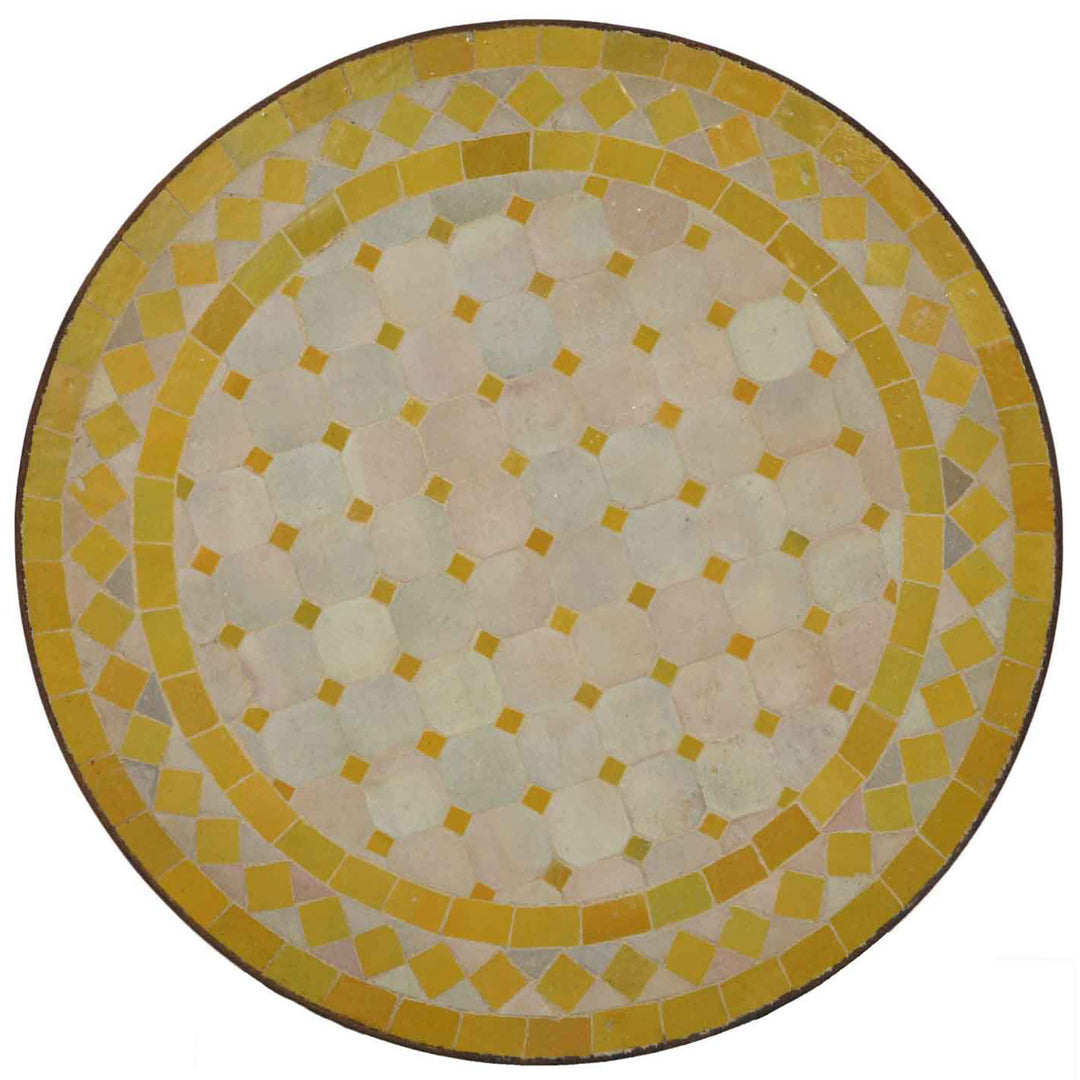 Sivupöytä kapea 45 cm mosaiikki keltaisella ja valkoisella, pyöreä ja käsintehty Marokossa