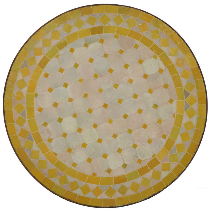 Sivupöytä kapea 45 cm mosaiikki keltaisella ja valkoisella, pyöreä ja käsintehty Marokossa