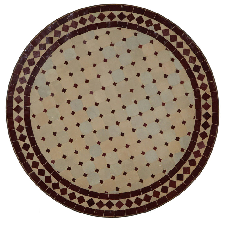 Parvekepöytä pyöreä 60 cm Zellige-mosaiikki Bordeaux terrakotta - käsintehty mosaiikkipöytä puutarhaan tai terassille
