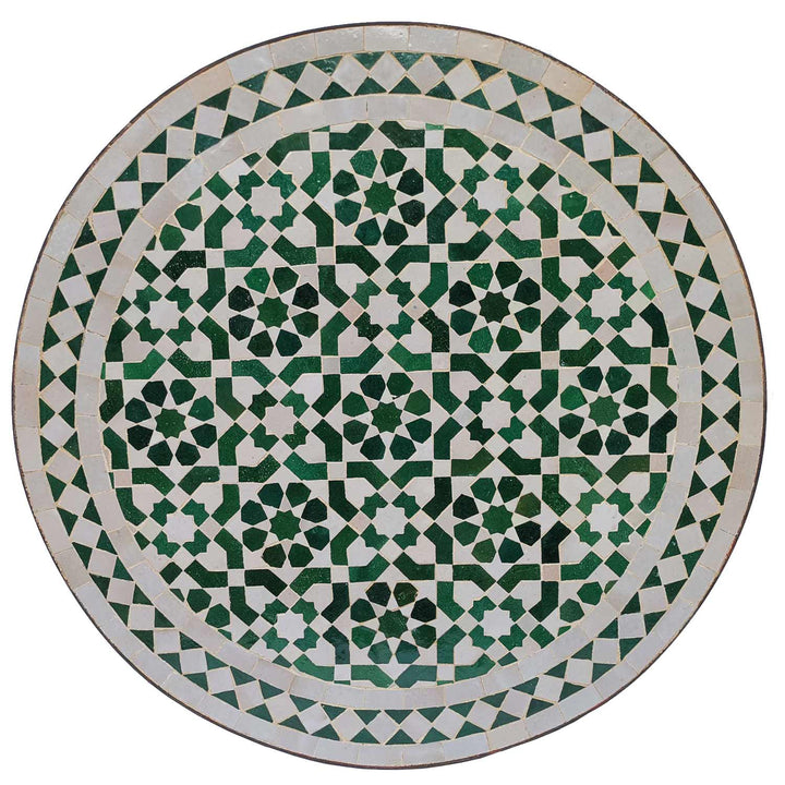 Pyöreä parvekepöytä vihreä-valkoisella zellige-mosaiikilla, Ø 60 cm terassille ja puutarhaan