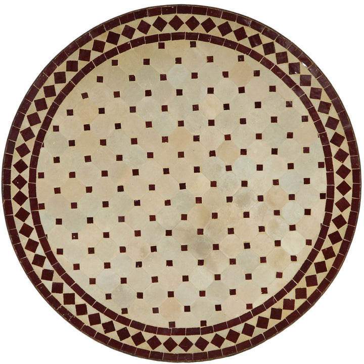 Parvekepöytä pyöreä 80 cm, käsintehty Zellige-mosaiikki Bordeaux'ssa ja luonnollisissa sävyissä