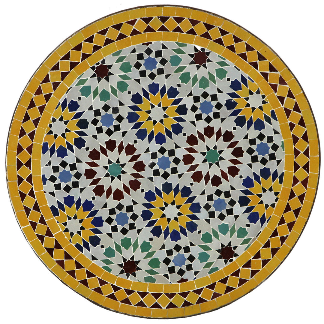 Parvekepöytä Ø 60 cm monivärisellä Zellige-mosaiikilla - käsintehty mosaiikkipöytä Marokosta puutarhaan ja terassille