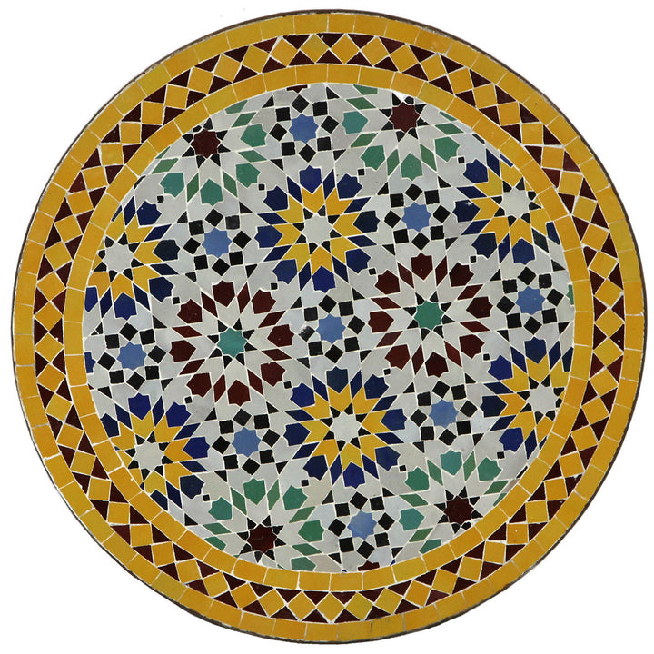 Parvekepöytä Ø 60 cm monivärisellä Zellige-mosaiikilla - käsintehty mosaiikkipöytä Marokosta puutarhaan ja terassille