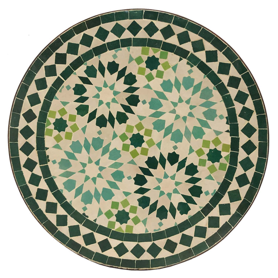 Sivupöytä pyöreä 45 cm vihreä-turkoosi mosaiikki, käsintehty Marokossa