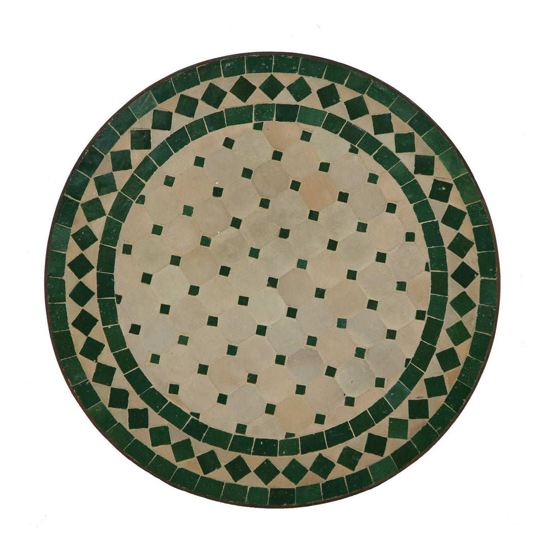 Sivupöytä pieni pyöreä 45 cm vihreällä zellige-mosaiikkilla olohuoneeseen tai parvekkeelle