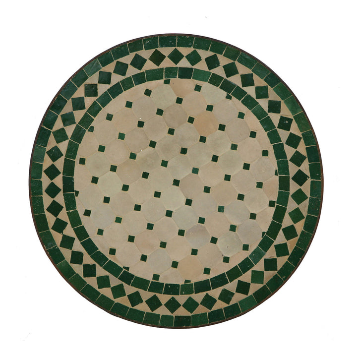 Sivupöytä pieni pyöreä 45 cm vihreällä zellige-mosaiikkilla olohuoneeseen tai parvekkeelle