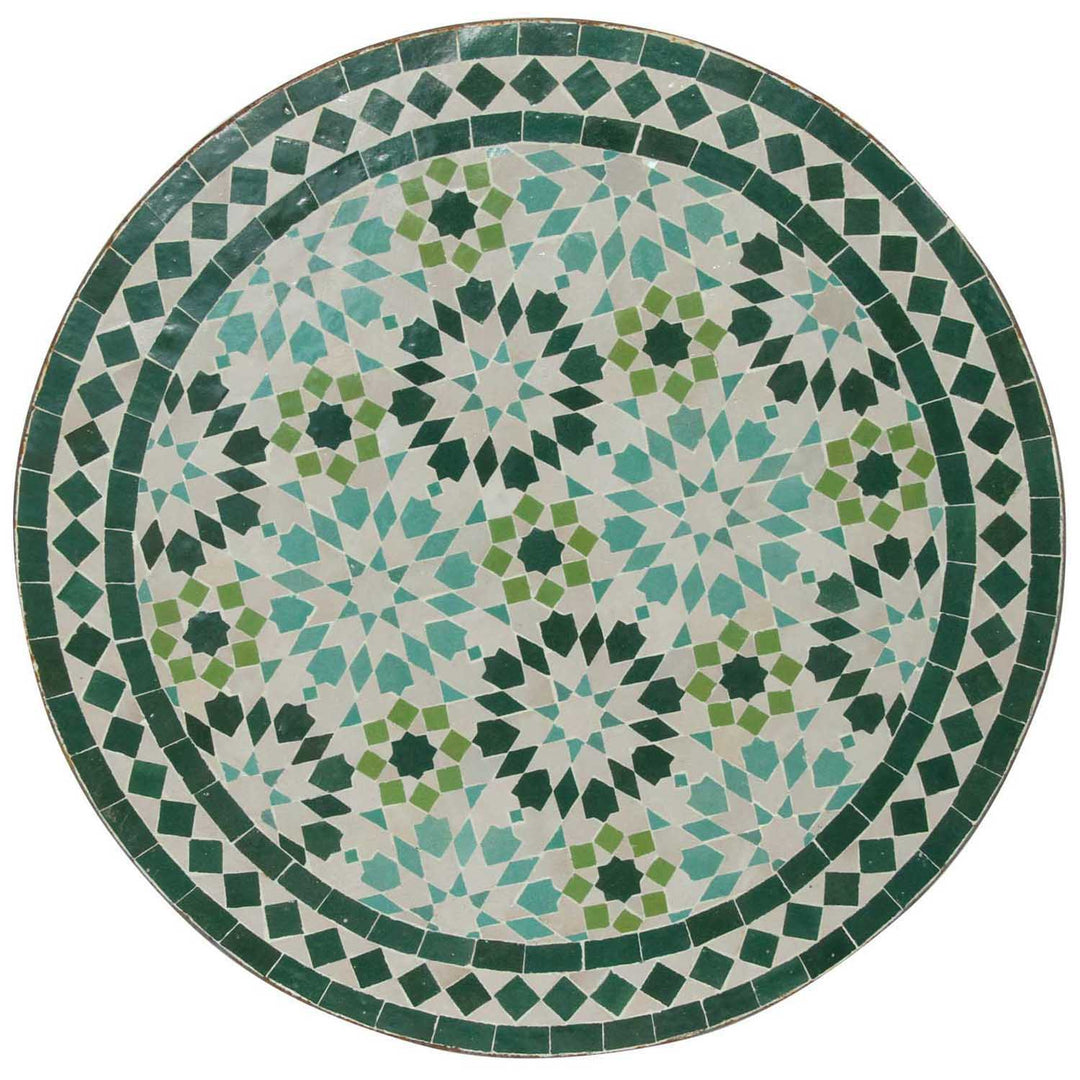 Bistropöytä pyöreä 60 cm vihreällä Zellige-mosaiikilla - käsintehty mosaiikkipöytä klassisella tähtikuviolla