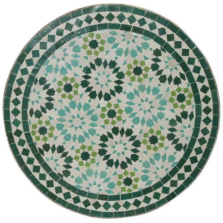 Bistropöytä pyöreä 60 cm vihreällä Zellige-mosaiikilla - käsintehty mosaiikkipöytä klassisella tähtikuviolla