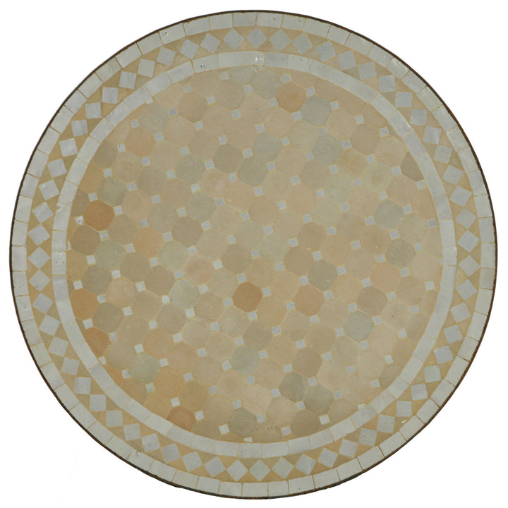 Ruokapöytä pyöreä 60 cm, valkoinen terrakotta zellige mosaiikki - käsintehty Marokossa
