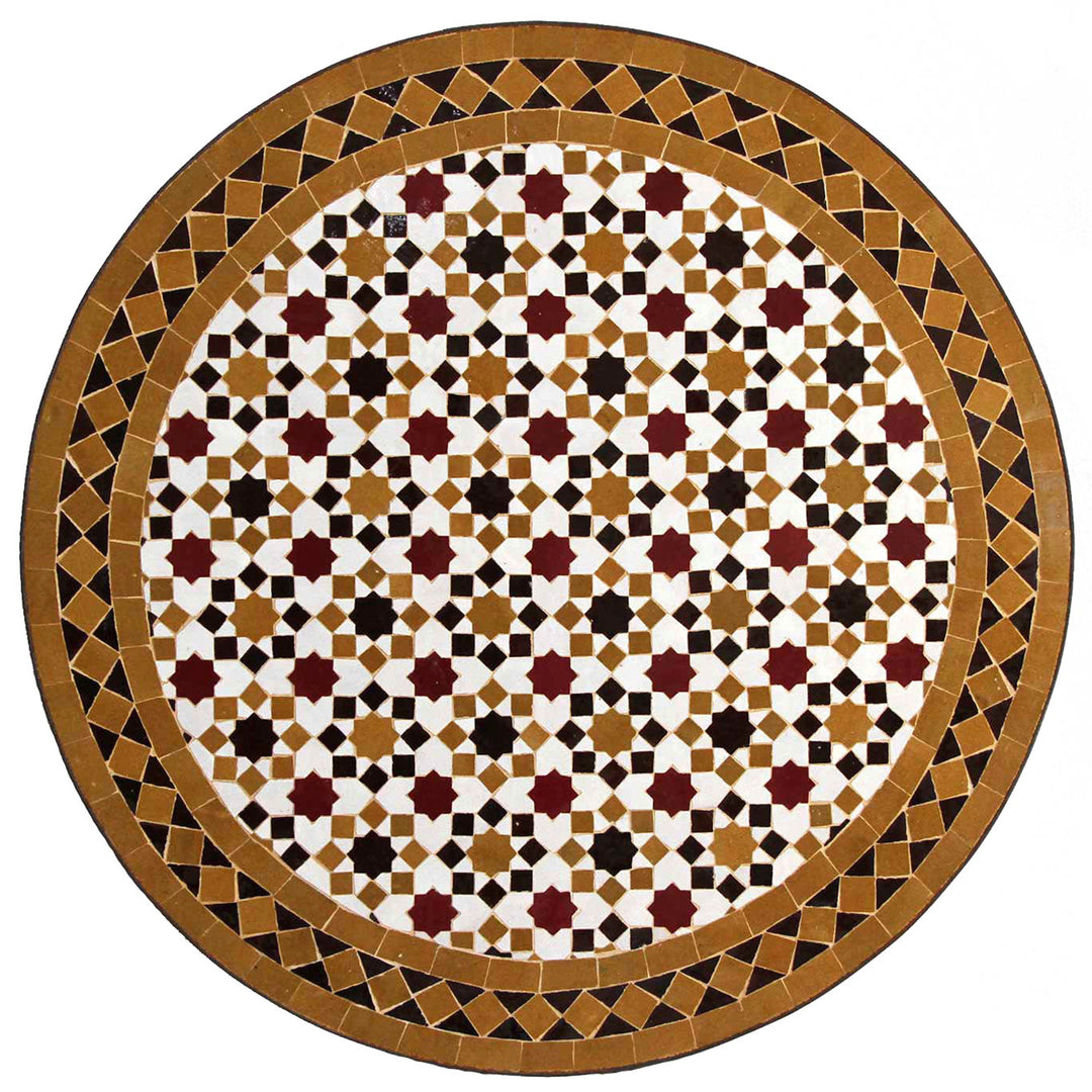 Parvekepöytä Ø 60 cm Zellige mosaiikki valkoisella, okralla ja viininpunaisella