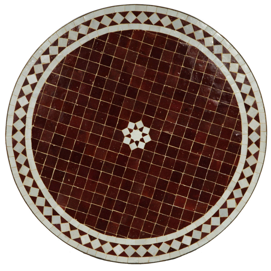 Pyöreä mosaiikkilevy Ø 60 cm Bordeauxin valkoista klassisella timanttikuviolla ja tähtikeskellä