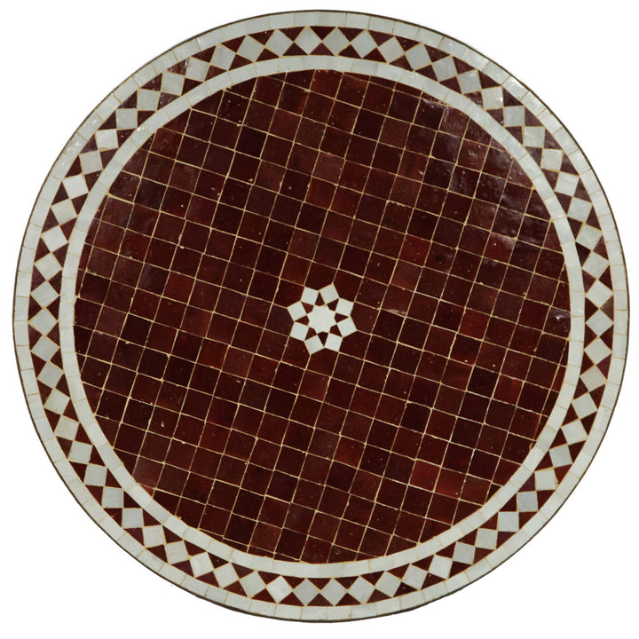 Pyöreä mosaiikkilevy Ø 60 cm Bordeauxin valkoista klassisella timanttikuviolla ja tähtikeskellä