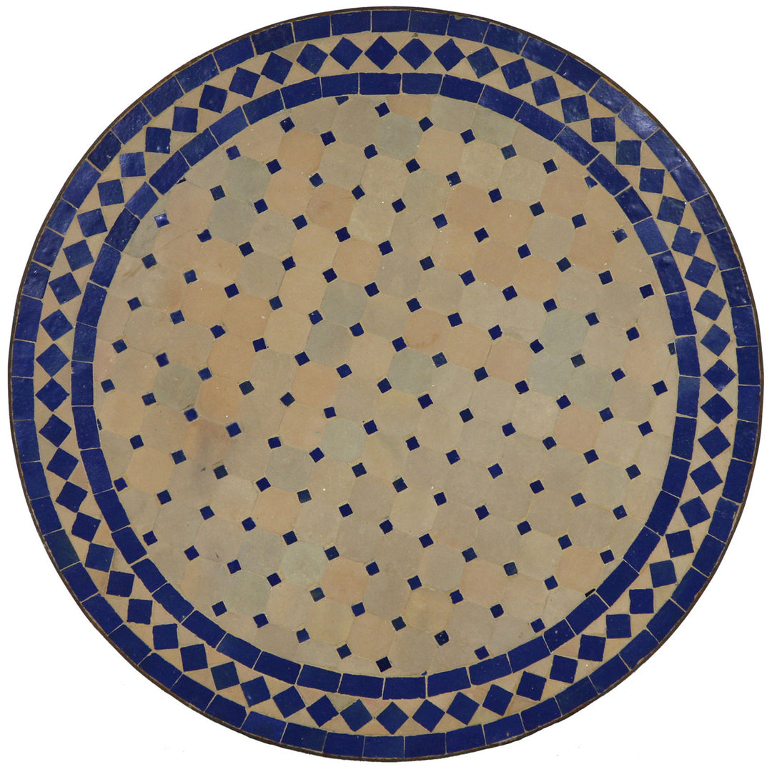 Puutarhapöytä pyöreä 120 cm käsintehdyllä Zellige-mosaiikkilla sinisellä ja terrakottalla