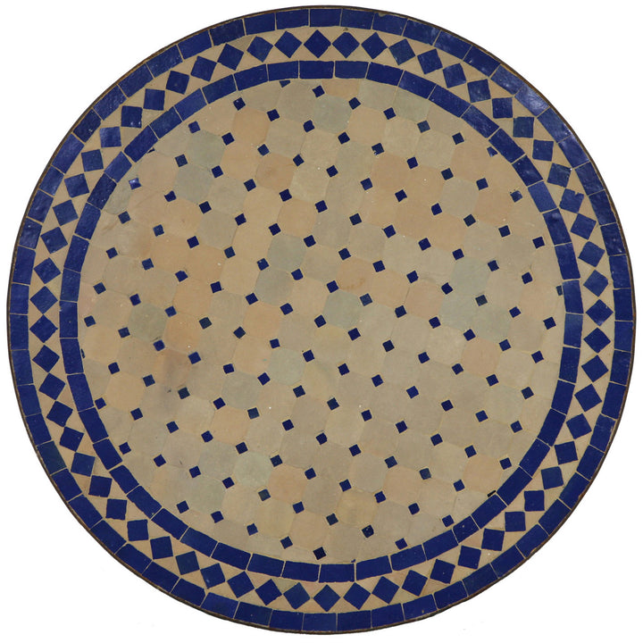 Puutarhapöytä pyöreä 120 cm käsintehdyllä Zellige-mosaiikkilla sinisellä ja terrakottalla