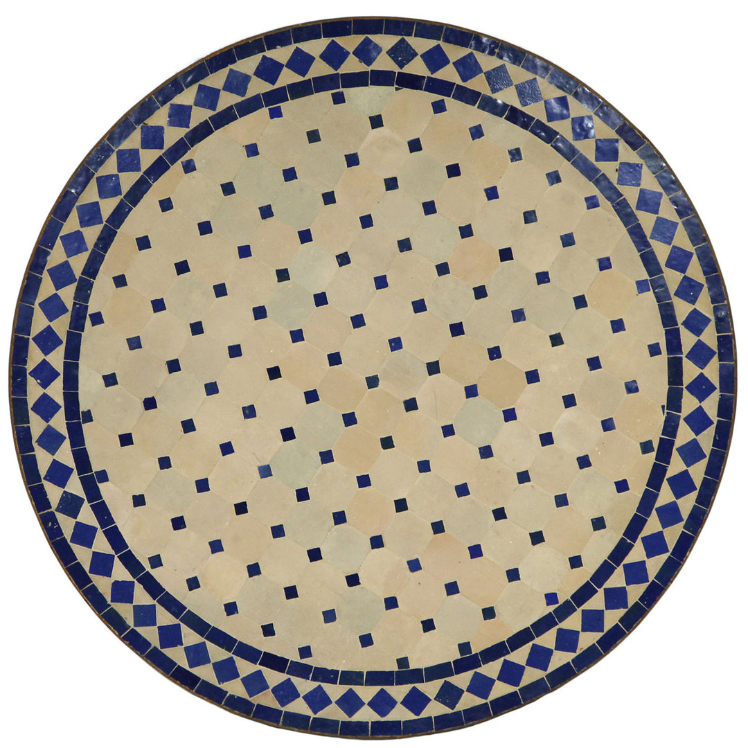 Puutarhapöytä pyöreä 80 cm, käsintehty Zellige mosaiikki sinisellä ja terrakottalla