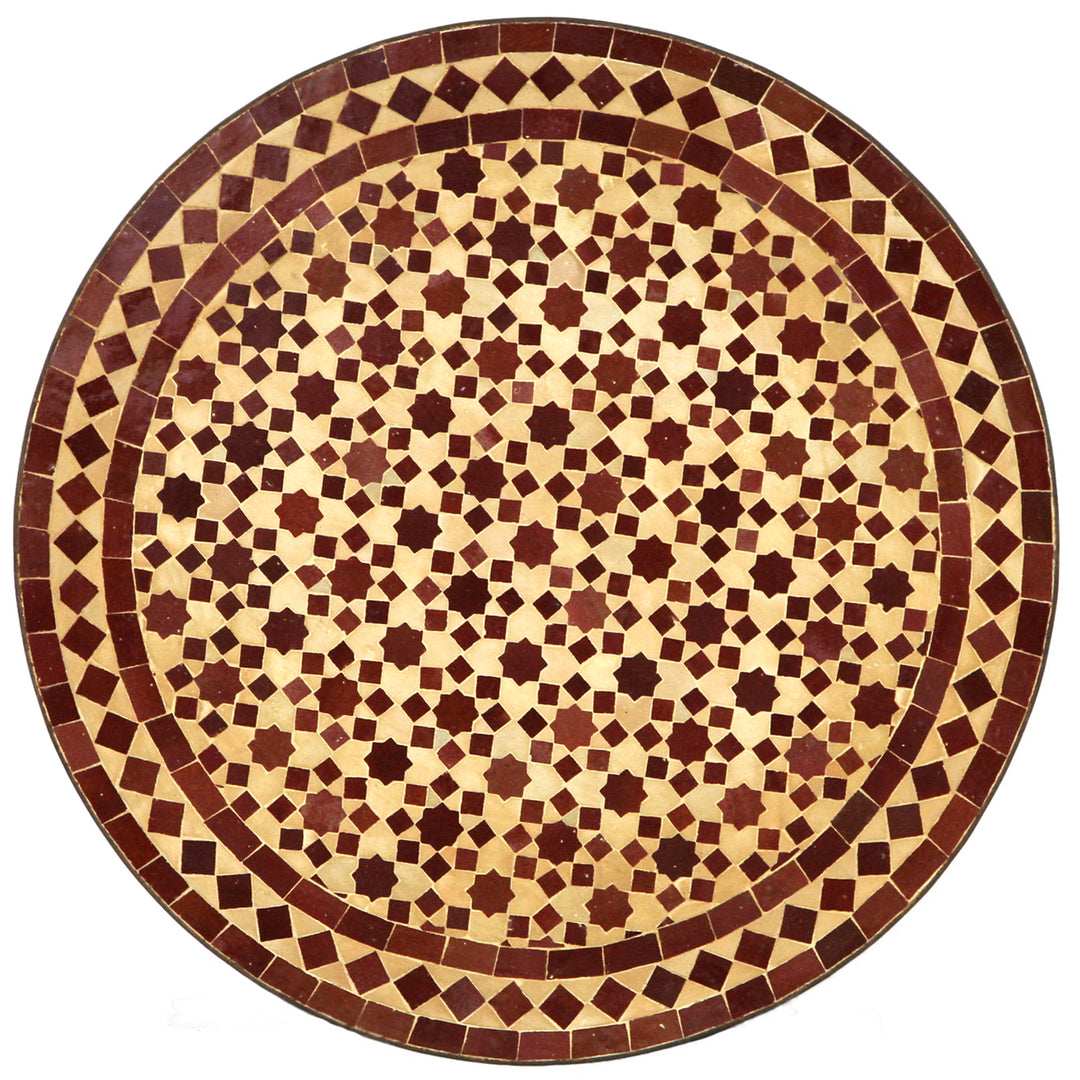 Pyöreä mosaiikkipöytä Zellige-mosaiikilla Bordeaux'ssa ja terrakottassa, Ø 60 cm