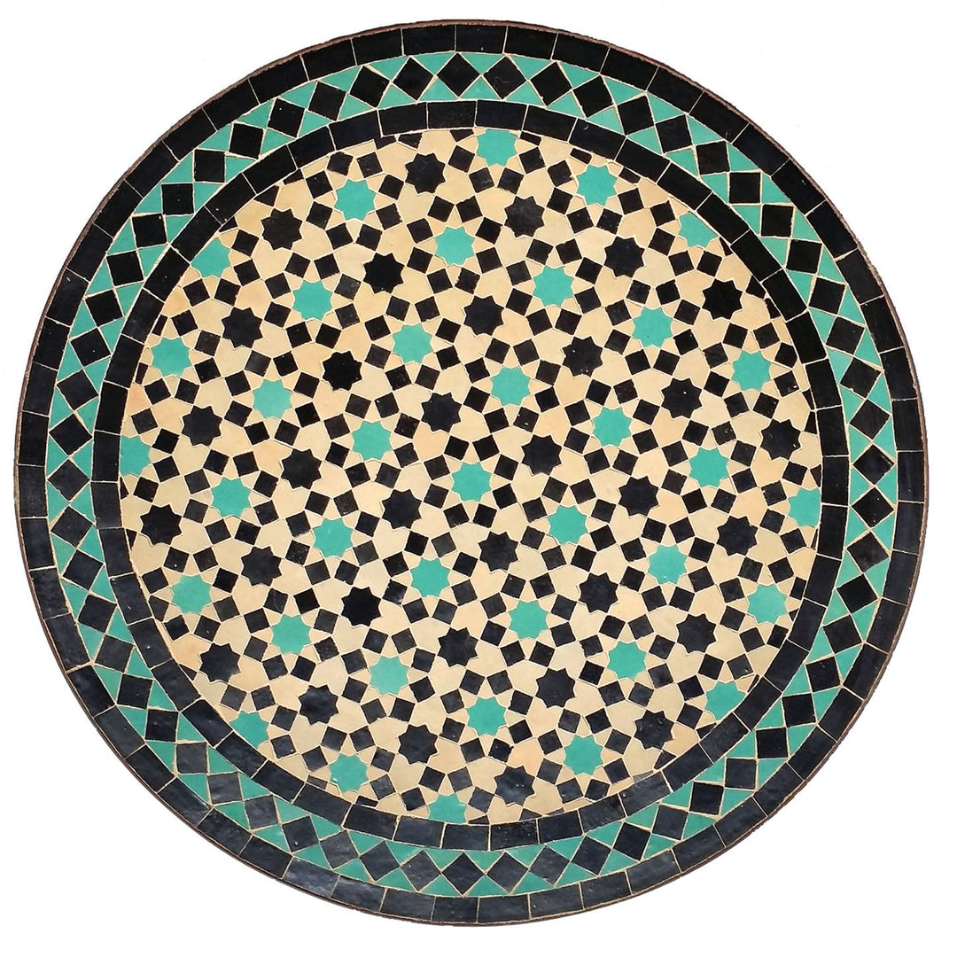 Patiopöytä Ø 60 cm mosaiikkipöytälevy turkoosista Zellige-laatoista