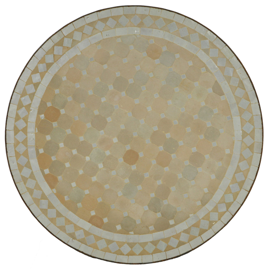 Pyöreä pöytä 100 cm valkoterrakotta zellige mosaiikki - käsintehty Marokossa