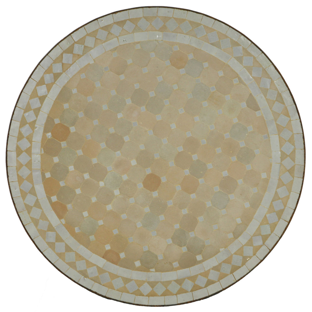 Pyöreä pöytä 120 cm valkoterrakotta zellige mosaiikki - käsintehty mosaiikkipöytä