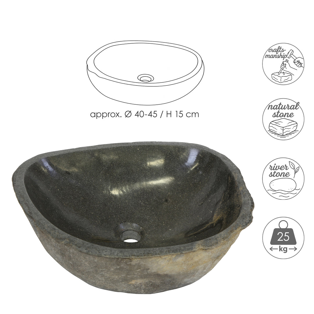 River Stone -tasoinen pesuallas mittagrafiikalla, soikea River Stone -allas luonnonkivestä käsintehty muoto