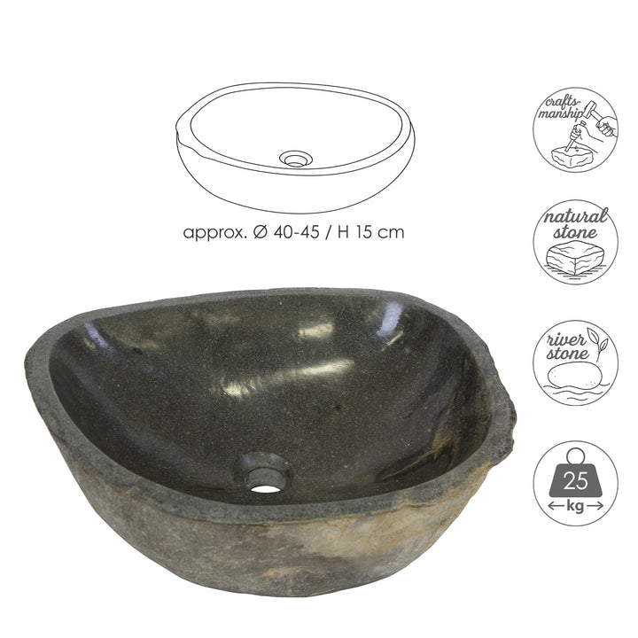 River Stone -tasoinen pesuallas mittagrafiikalla, soikea River Stone -allas luonnonkivestä käsintehty muoto