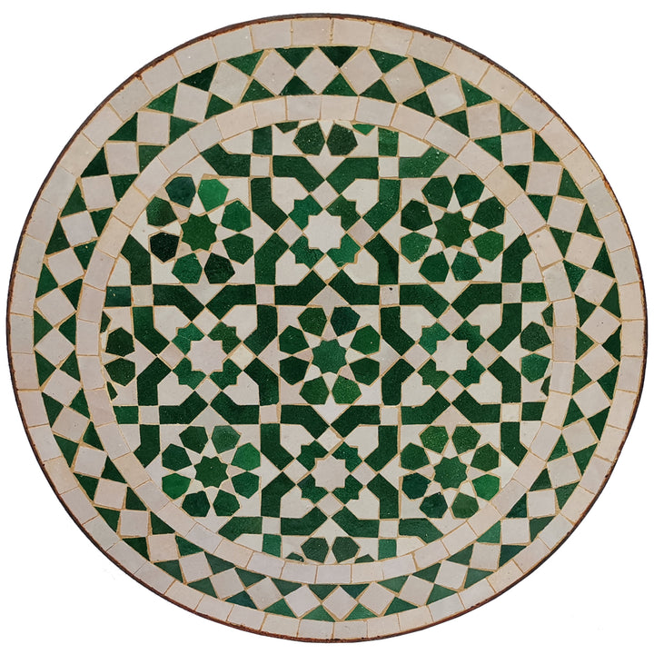 Parvekepöytä pieni pyöreä 45 cm vihreä ja valkoinen zellige mosaiikki ja itämainen kuvio