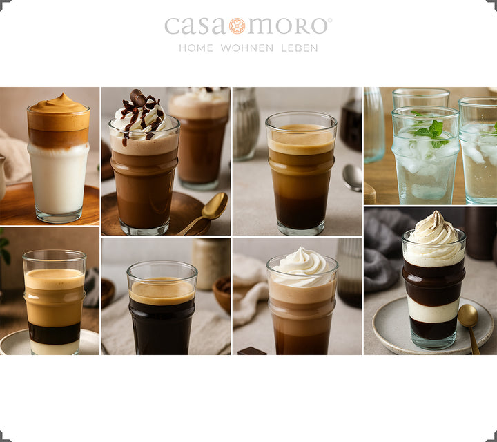 4 kpl latte macchiato -laseja - käsinpuhallettu kierrätyslasista