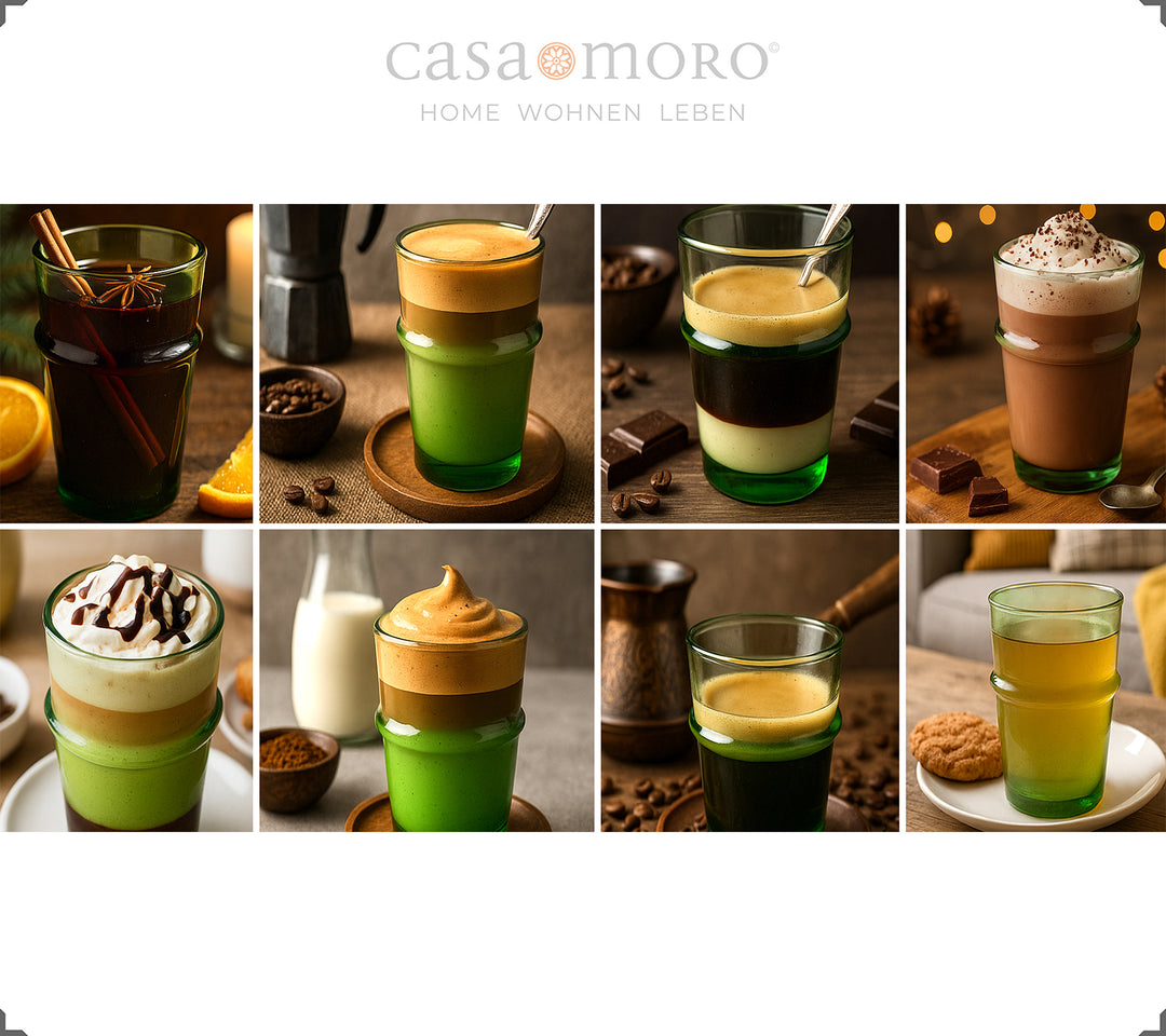 Vihreät Latte Macchiato -lasit - 4 suupuhallettua lasia vanhasta lasista