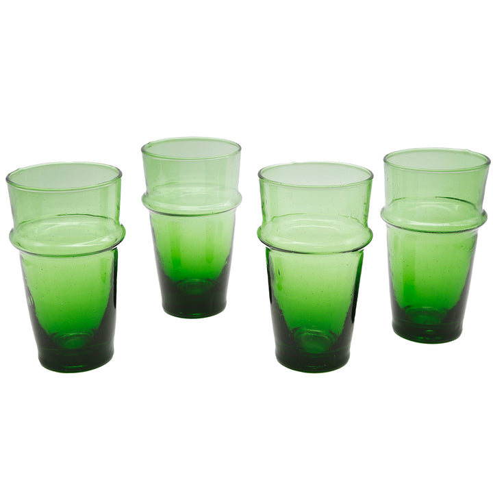 Long drink -lasi kirkkaan vihreänä - käsinpuhallettu ja rakenteeltaan ainutlaatuinen
