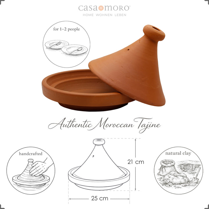 Tajine Marokosta 25 cm 1-2 hengelle, käsintehty ja luonnollinen savesta