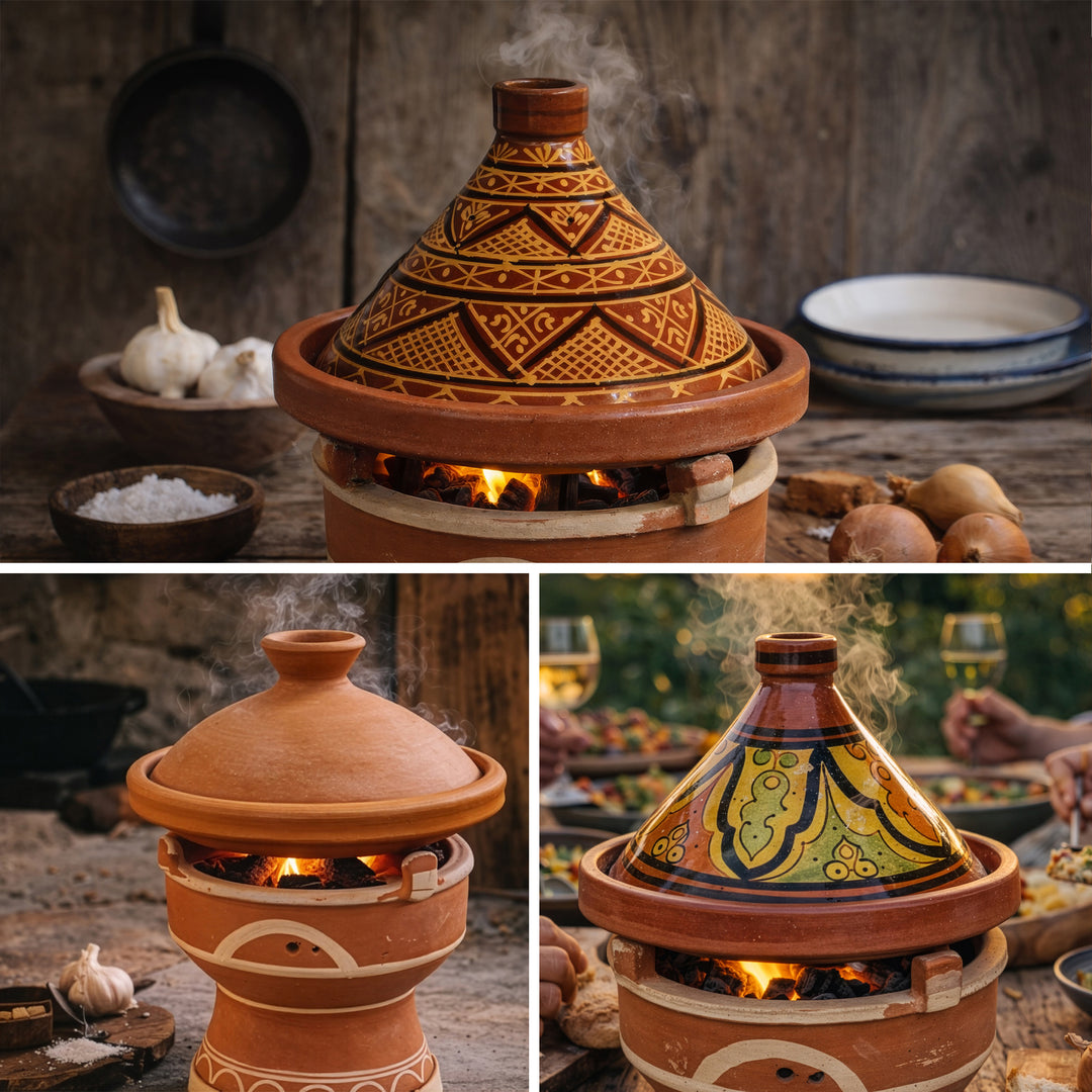 Tajine mejmar savilämmittimellä hiilelle, marokkolainen pöytägrilli marokkolaistyylisillä tagine-versioilla