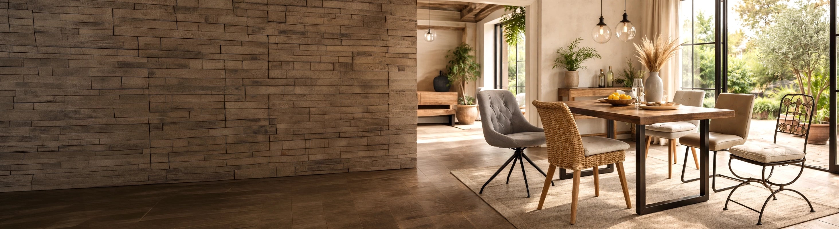 Tuolit – verschiedene Stühle aus Metall, Holz, Rattan und Polster am Esstisch im Wohnraum – Kombination aus Esszimmerstühlen für modernes Wohnen