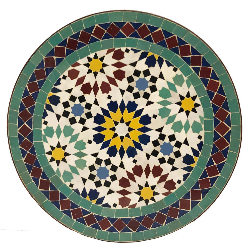 Pyöreä pöytä 45 cm, vihreä Zellige mosaiikki jade, minttu ja musta olohuoneeseen tai terassille