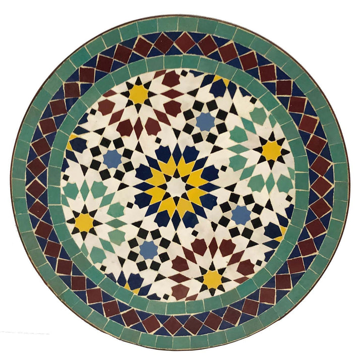 Pyöreä pöytä 45 cm, vihreä Zellige mosaiikki jade, minttu ja musta olohuoneeseen tai terassille